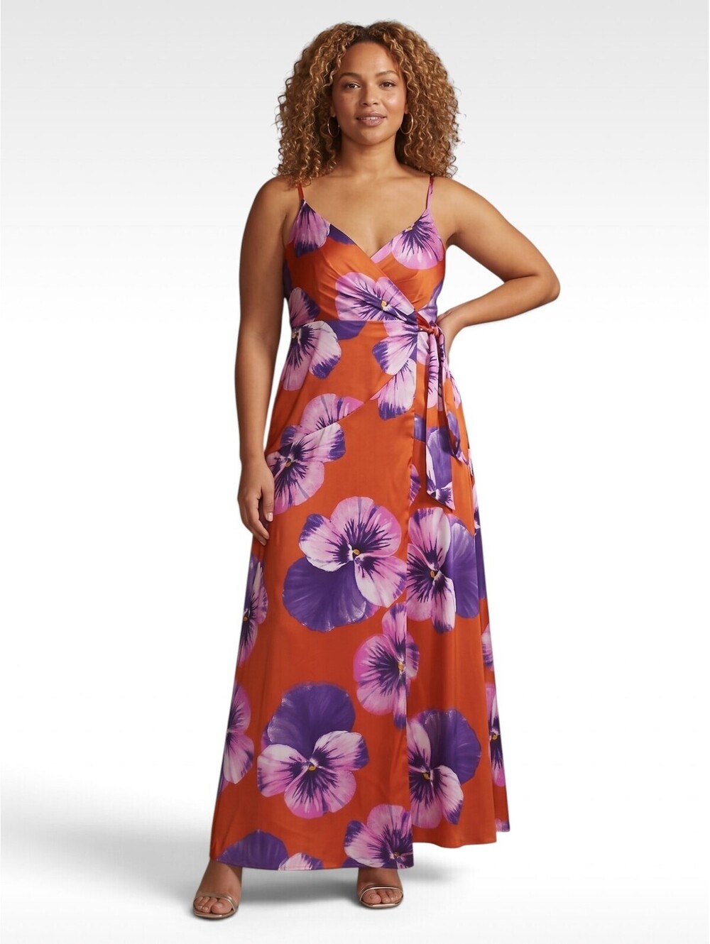 Hutch Orange Maxi Dress with Purple and Pink Floral Print